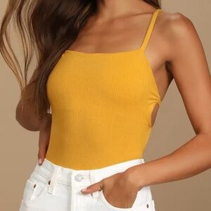 Lulu's Mustard Ribbed Bodysuit